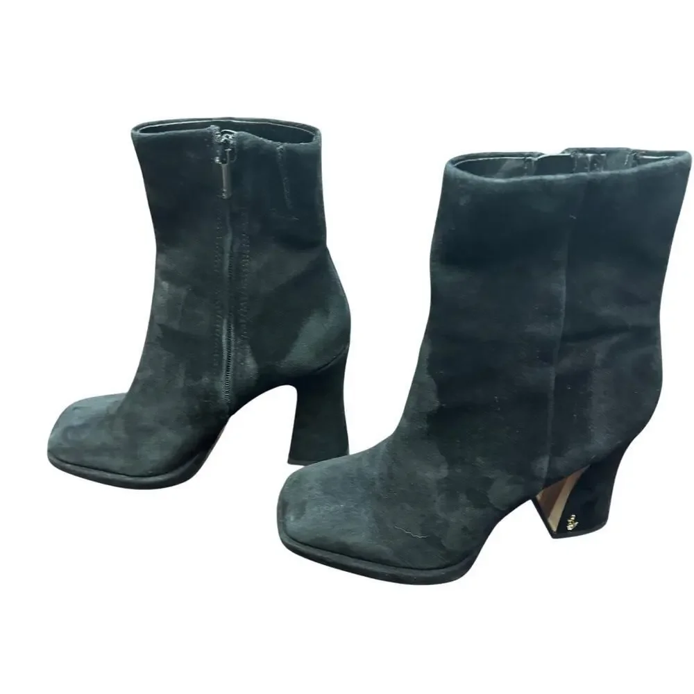 Sam Edelman Jaye Black Suede Triangular Heel Bootie‎ H8657L1001 Women's 7.5